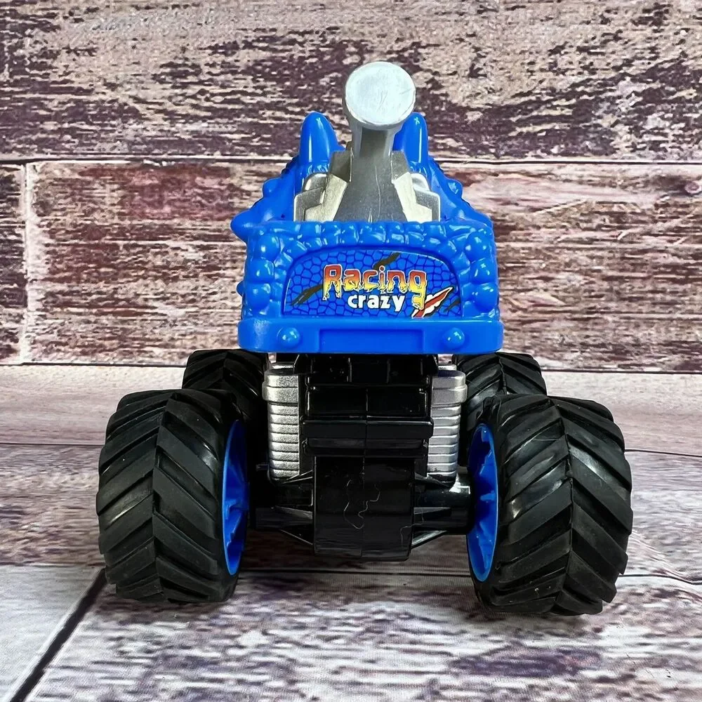 Monster Truck Racing Dinosaur Triceratops Crazy Blue Toy Red Horn 1/64 Plastic